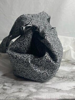 Black & White Geometric Print Slouchy Hobo Bag | Soft Fabric Shoulder Tote